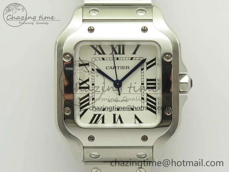 Santos de Cartier 35mm 2018 GF 1:1 Best Edition White Dial on SS SmartLinks Bracelet MIYOTA 9015 (Free Leather) ZipUp 10640