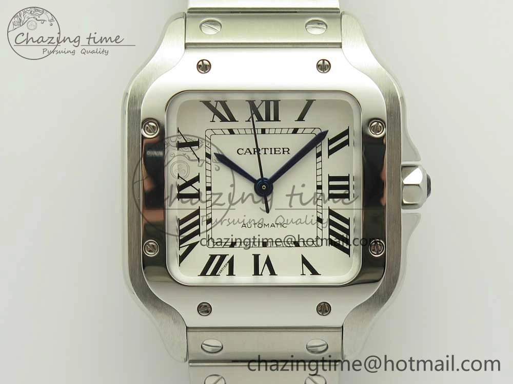 Packable Santos de Cartier 35mm 2018 GF 1:1 Best Edition White Dial on SS SmartLinks Bracelet MIYOTA 9015 (Free Leather) 6163