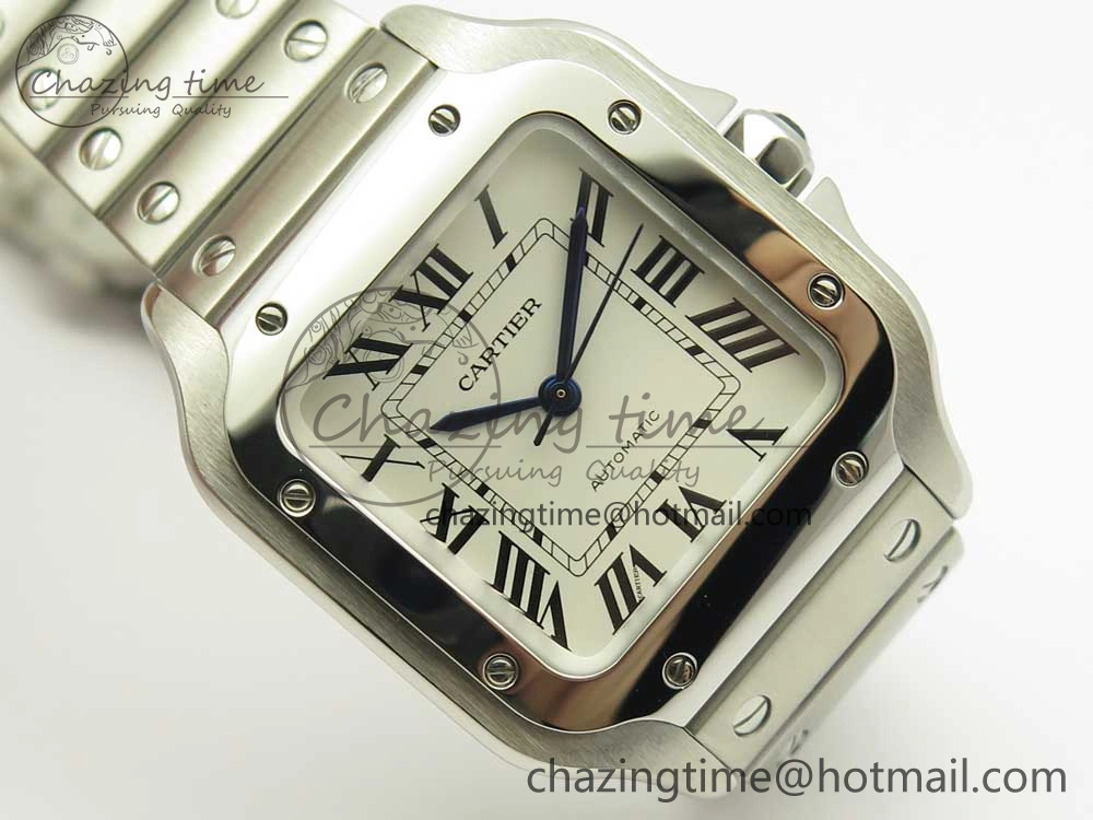 Packable Santos de Cartier 35mm 2018 GF 1:1 Best Edition White Dial on SS SmartLinks Bracelet MIYOTA 9015 (Free Leather) 6163