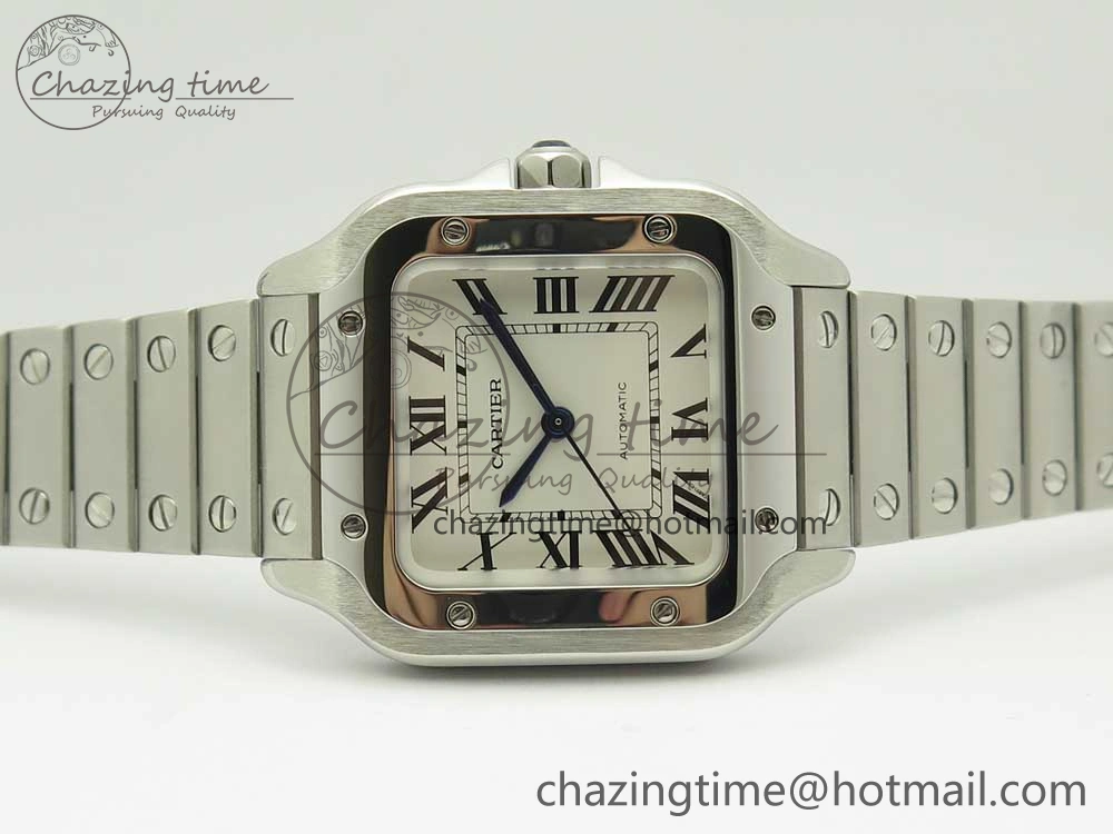 Packable Santos de Cartier 35mm 2018 GF 1:1 Best Edition White Dial on SS SmartLinks Bracelet MIYOTA 9015 (Free Leather) 6163