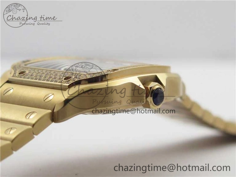 Trendsetting Santos de Cartier 35mm 2018 RG Diamonds Bezel RXW 1:1 Best Edition White Dial on SmartLinks RG Bracelet MIYOTA 10487