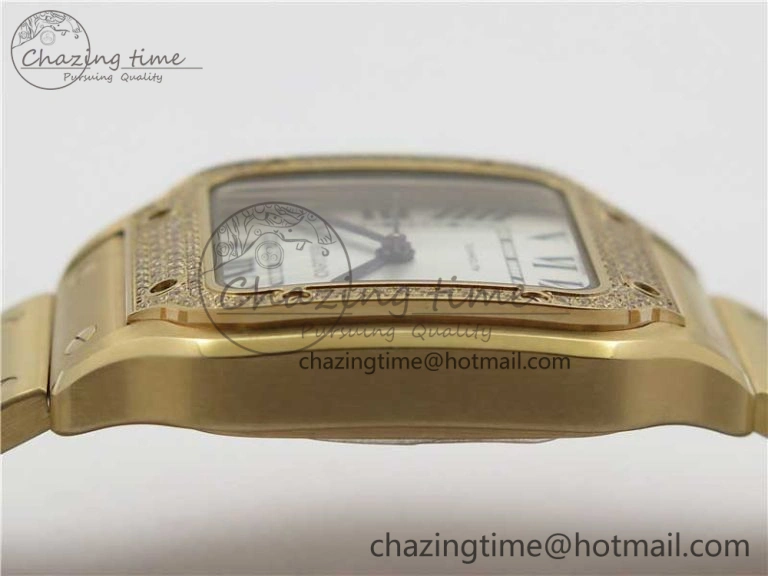 Trendsetting Santos de Cartier 35mm 2018 RG Diamonds Bezel RXW 1:1 Best Edition White Dial on SmartLinks RG Bracelet MIYOTA 10487