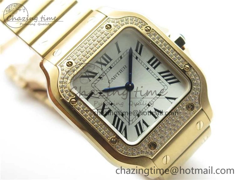 Trendsetting Santos de Cartier 35mm 2018 RG Diamonds Bezel RXW 1:1 Best Edition White Dial on SmartLinks RG Bracelet MIYOTA 10487