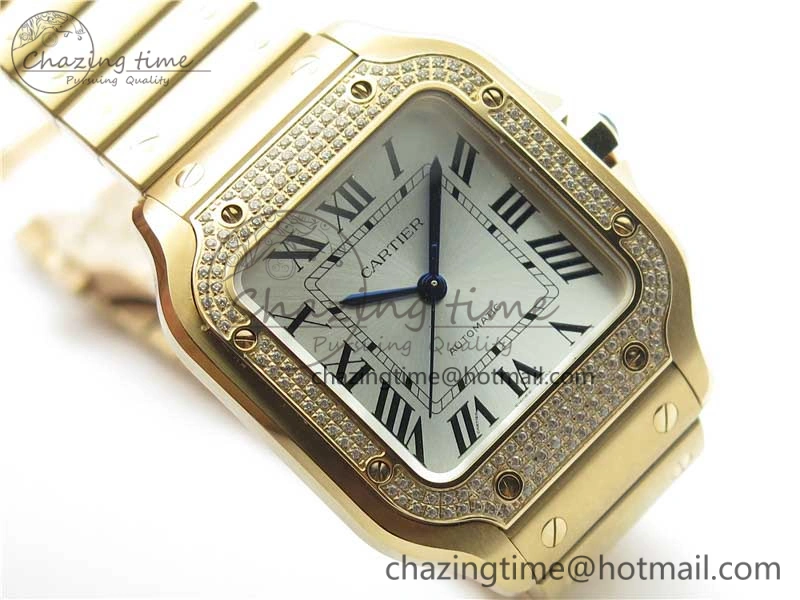 Trendsetting Santos de Cartier 35mm 2018 RG Diamonds Bezel RXW 1:1 Best Edition White Dial on SmartLinks RG Bracelet MIYOTA 10487