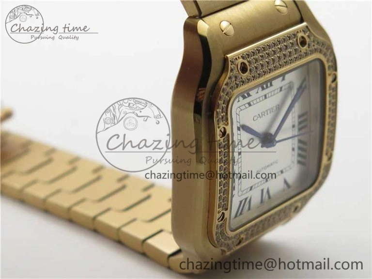 Trendsetting Santos de Cartier 35mm 2018 RG Diamonds Bezel RXW 1:1 Best Edition White Dial on SmartLinks RG Bracelet MIYOTA 10487
