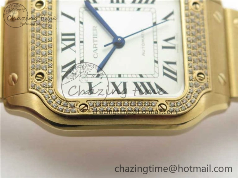 Trendsetting Santos de Cartier 35mm 2018 RG Diamonds Bezel RXW 1:1 Best Edition White Dial on SmartLinks RG Bracelet MIYOTA 10487