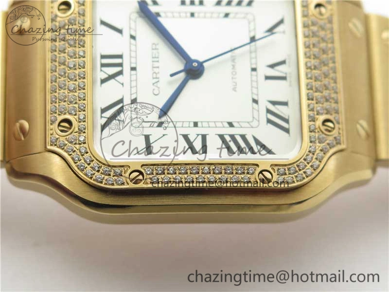 Trendsetting Santos de Cartier 35mm 2018 RG Diamonds Bezel RXW 1:1 Best Edition White Dial on SmartLinks RG Bracelet MIYOTA 10487
