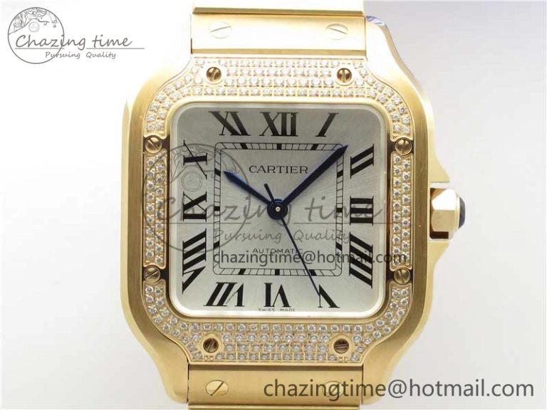Santos de Cartier 35mm 2018 RG Diamonds Bezel RXW 1:1 Best Edition White Dial on SmartLinks RG Bracelet MIYOTA Bright 6111