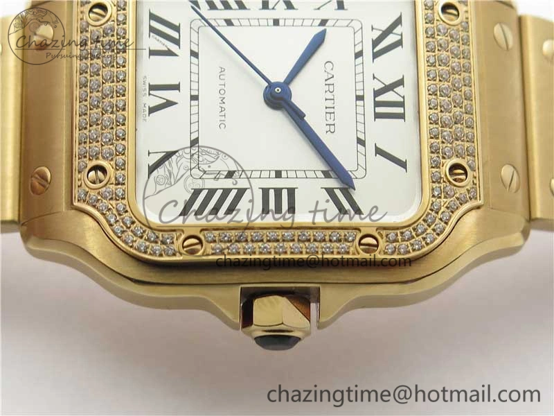 Trendsetting Santos de Cartier 35mm 2018 RG Diamonds Bezel RXW 1:1 Best Edition White Dial on SmartLinks RG Bracelet MIYOTA 10487