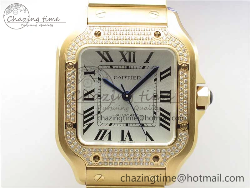Trendsetting Santos de Cartier 35mm 2018 RG Diamonds Bezel RXW 1:1 Best Edition White Dial on SmartLinks RG Bracelet MIYOTA 10487
