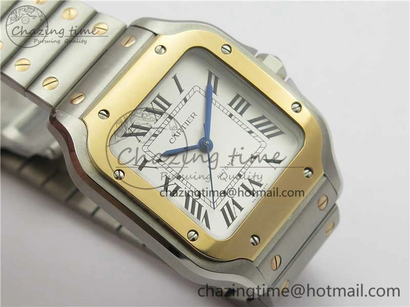 Santos de Cartier 35mm 2018 SS RG RXW 1:1 Best Edition White Dial on SS RG SmartLinks Bracelet MIYOTA Vibrant 6100