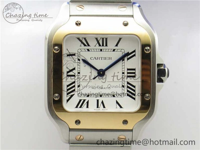 Santos de Cartier 35mm 2018 SS RG RXW 1:1 Best Edition White Dial on SS RG SmartLinks Bracelet MIYOTA Vibrant 6100