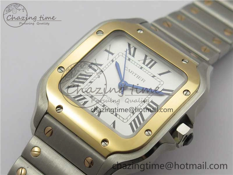 Santos de Cartier 35mm 2018 SS RG RXW 1:1 Best Edition White Dial on SS RG SmartLinks Bracelet MIYOTA Vibrant 6100