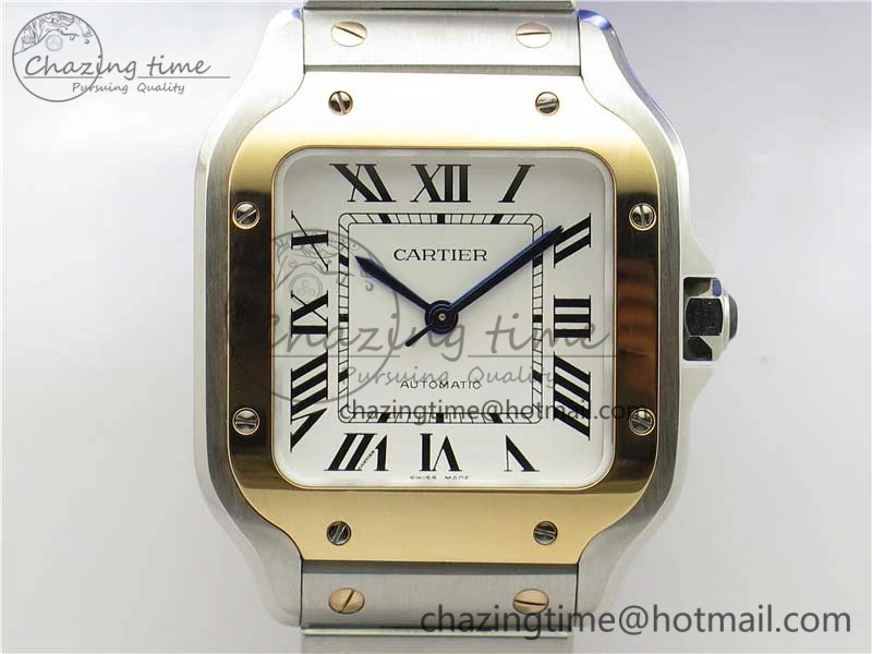 Santos de Cartier 35mm 2018 SS RG RXW 1:1 Best Edition White Dial on SS RG SmartLinks Bracelet MIYOTA Vibrant 6100