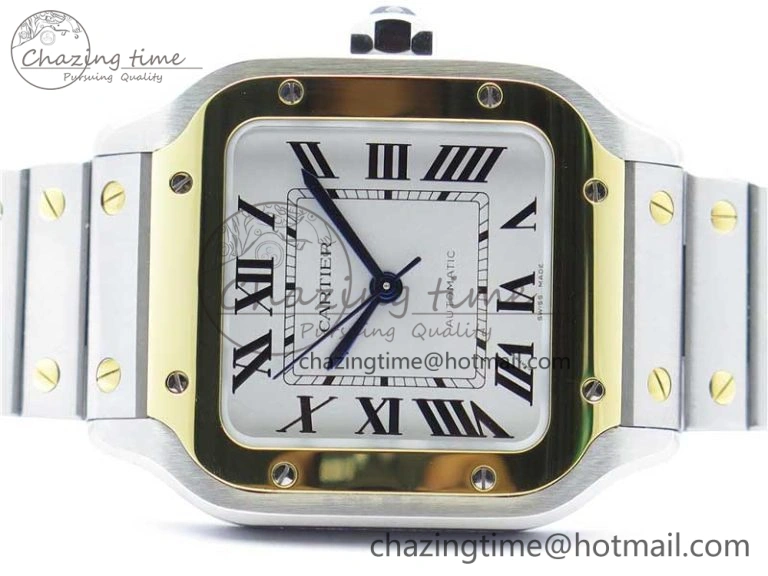 Santos de Cartier 35mm 2018 SS YG RXW 1:1 Best Edition White Dial on SS YG SmartLinks Bracelet MIYOTA ZeroBulk 6101