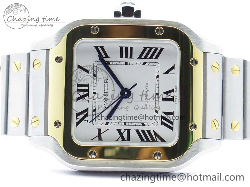 Santos de Cartier 35mm 2018 SS YG RXW 1:1 Best Edition White Dial on SS YG SmartLinks Bracelet MIYOTA ZeroBulk 6101
