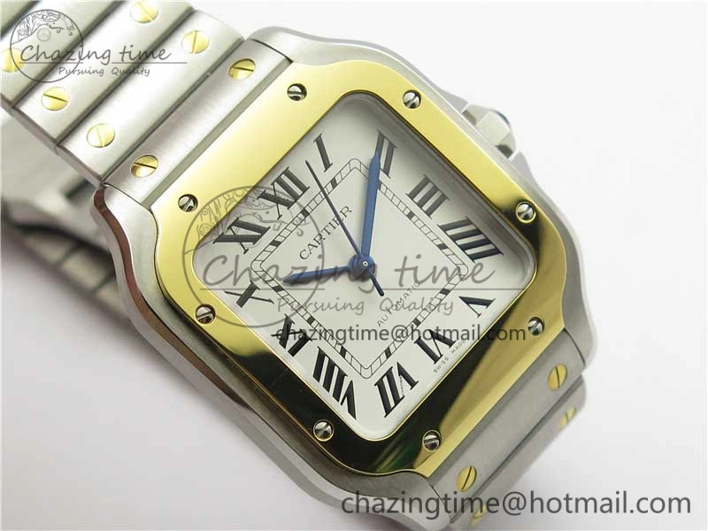 Santos de Cartier 35mm 2018 SS YG RXW 1:1 Best Edition White Dial on SS YG SmartLinks Bracelet MIYOTA ZeroBulk 6101