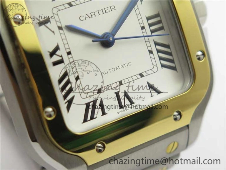 Santos de Cartier 35mm 2018 SS YG RXW 1:1 Best Edition White Dial on SS YG SmartLinks Bracelet MIYOTA ZeroBulk 6101