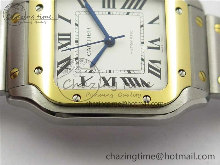 Santos de Cartier 35mm 2018 SS YG RXW 1:1 Best Edition White Dial on SS YG SmartLinks Bracelet MIYOTA ZeroBulk 6101