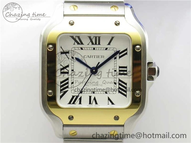 ModernLook Santos de Cartier 35mm 2018 SS YG RXW 1:1 Best Edition White Dial on SS YG SmartLinks Bracelet MIYOTA 10483