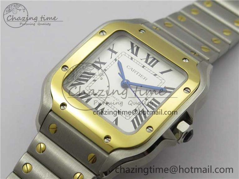 Santos de Cartier 35mm 2018 SS YG RXW 1:1 Best Edition White Dial on SS YG SmartLinks Bracelet MIYOTA ZeroBulk 6101