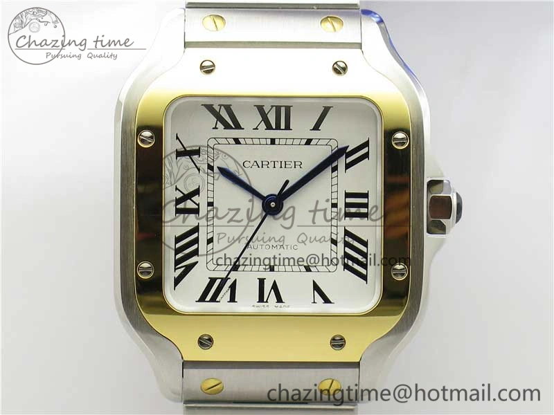 Santos de Cartier 35mm 2018 SS YG RXW 1:1 Best Edition White Dial on SS YG SmartLinks Bracelet MIYOTA ZeroBulk 6101