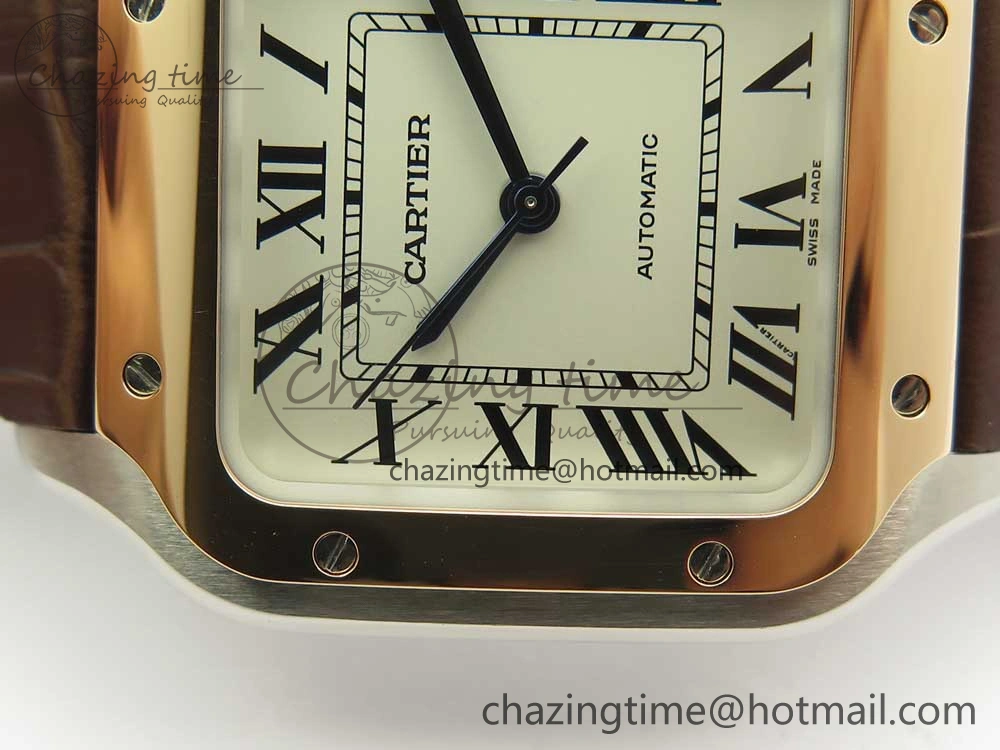 Santos de Cartier 35mm 2018 V6F 1:1 Best Edition White Dial RG Bezel on DeepBrown Leather Strap MIYOTA EasyMatch 10621