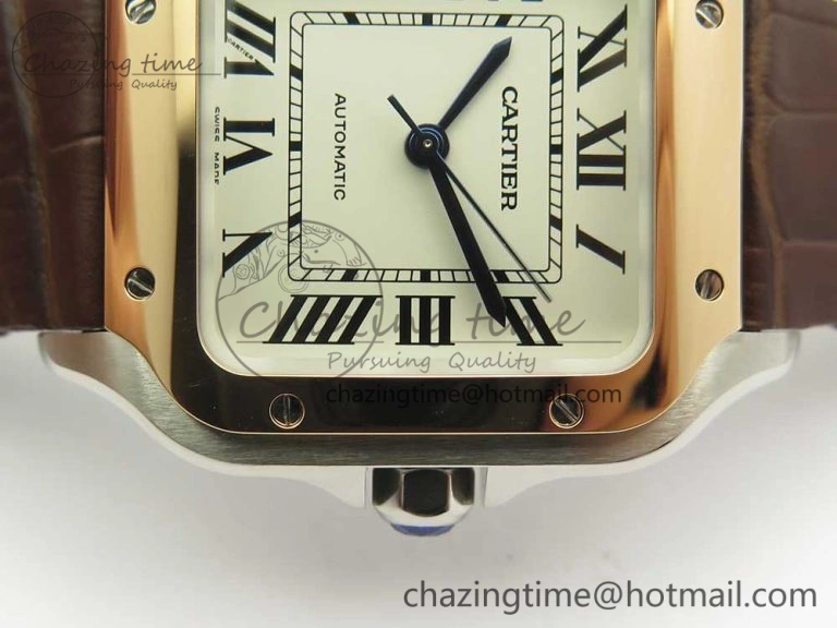 Santos de Cartier 35mm 2018 V6F 1:1 Best Edition White Dial RG Bezel on DeepBrown Leather Strap MIYOTA EasyMatch 10621
