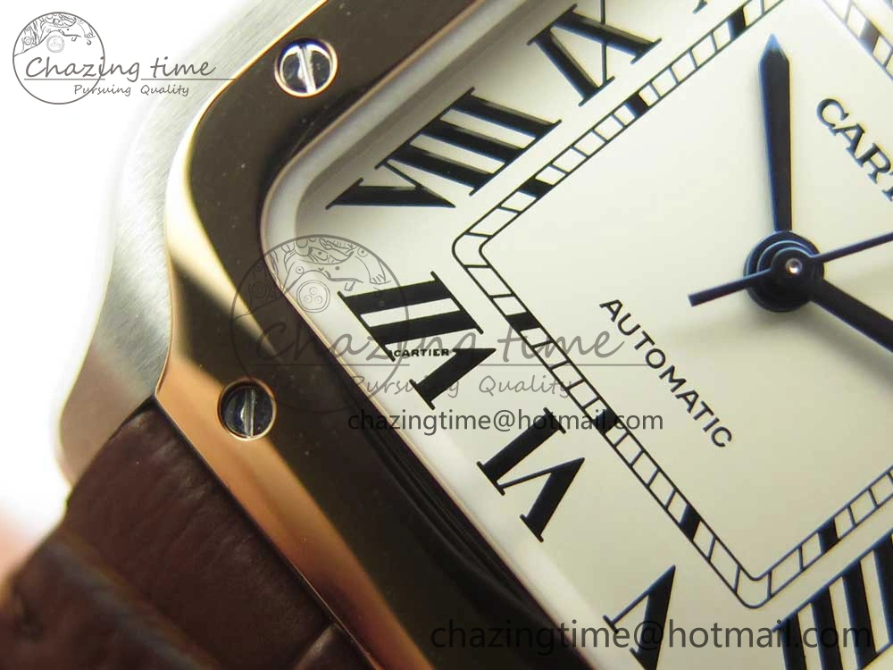 Santos de Cartier 35mm 2018 V6F 1:1 Best Edition White Dial RG Bezel on DeepBrown Leather Strap MIYOTA EasyMatch 10621