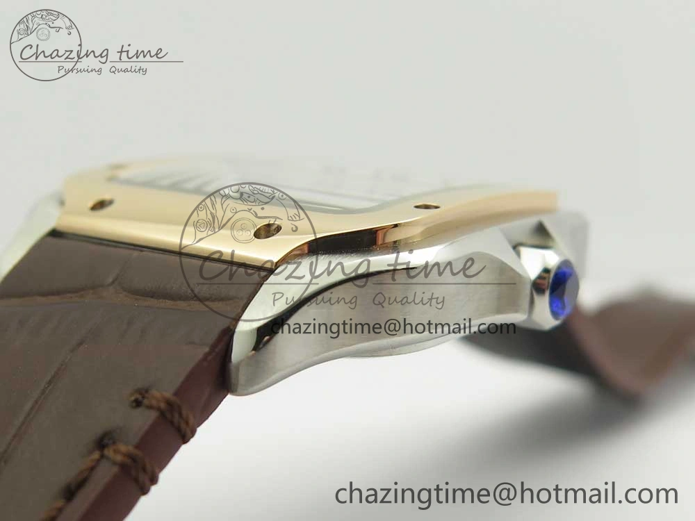 Santos de Cartier 35mm 2018 V6F 1:1 Best Edition White Dial RG Bezel on DeepBrown Leather Strap MIYOTA EasyMatch 10621