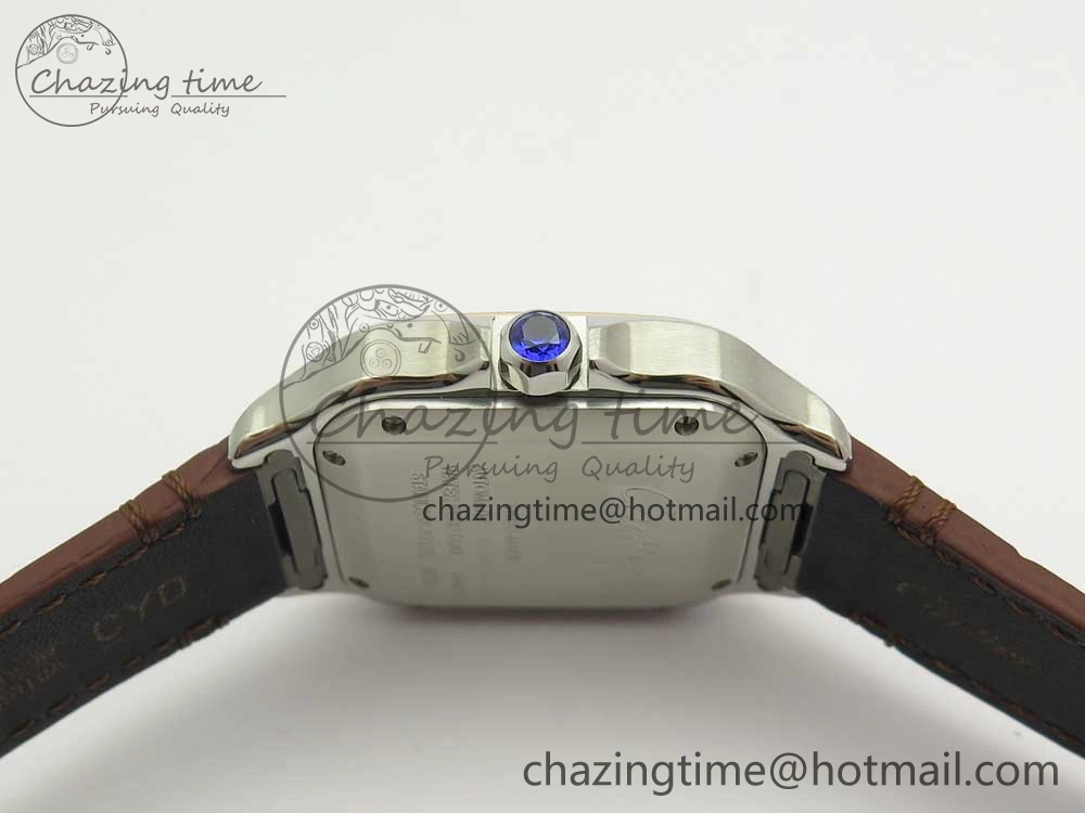 Santos de Cartier 35mm 2018 V6F 1:1 Best Edition White Dial RG Bezel on DeepBrown Leather Strap MIYOTA EasyMatch 10621