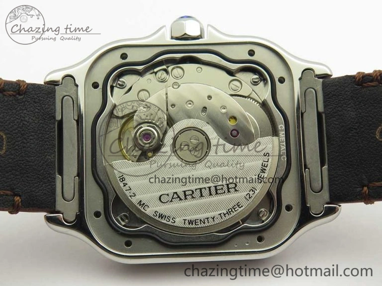 Santos de Cartier 35mm 2018 V6F 1:1 Best Edition White Dial RG Bezel on DeepBrown Leather Strap MIYOTA EasyMatch 10621