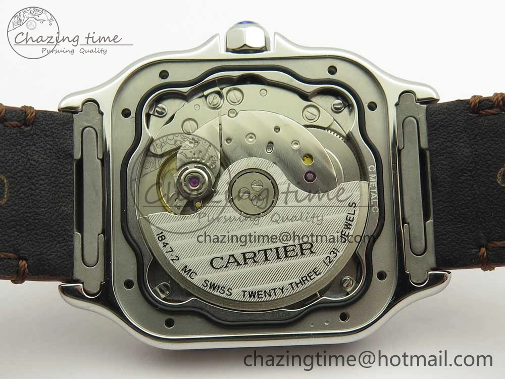 Santos de Cartier 35mm 2018 V6F 1:1 Best Edition White Dial RG Bezel on DeepBrown Leather Strap MIYOTA EasyMatch 10621
