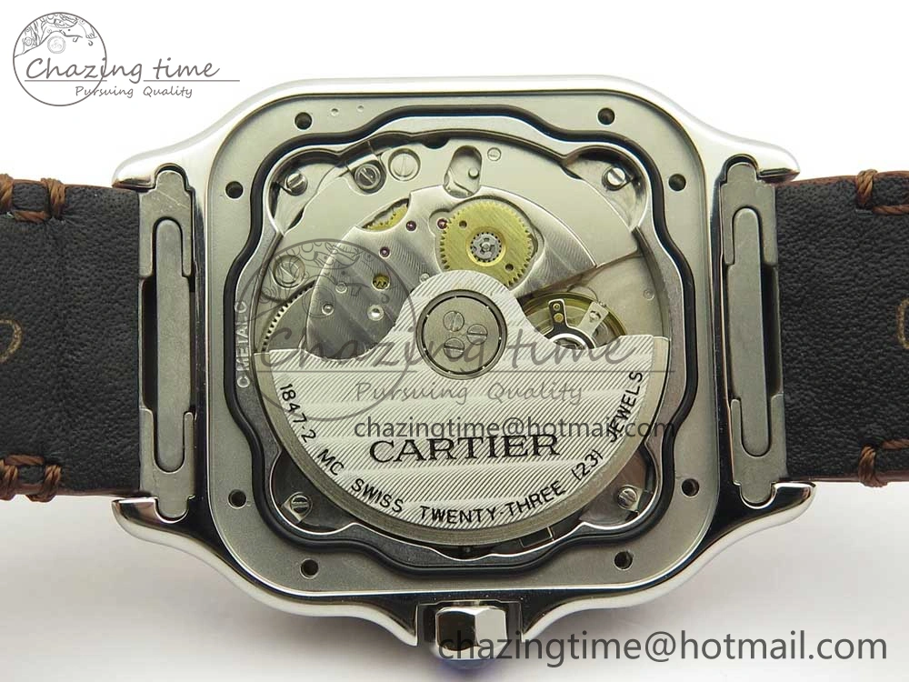 Santos de Cartier 35mm 2018 V6F 1:1 Best Edition White Dial RG Bezel on DeepBrown Leather Strap MIYOTA EasyMatch 10621