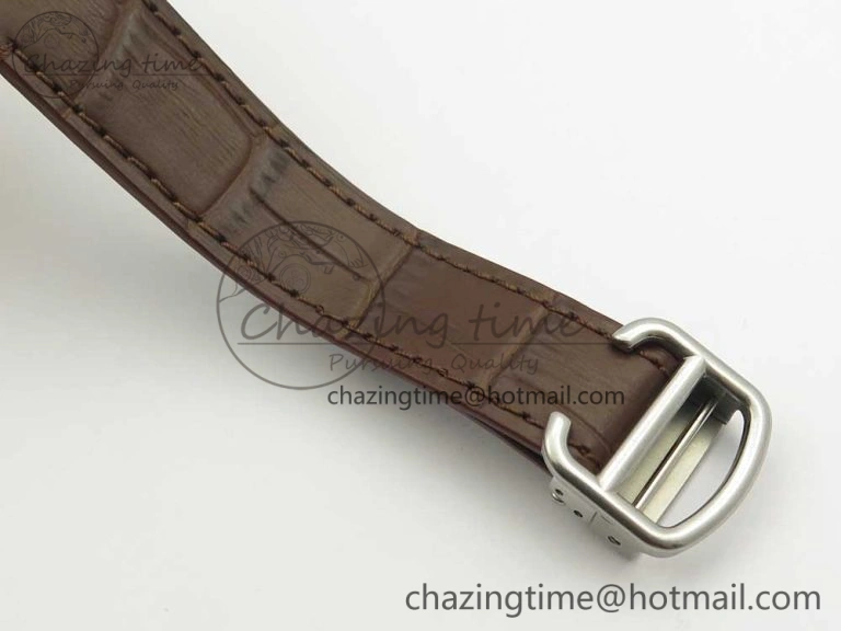 Santos de Cartier 35mm 2018 V6F 1:1 Best Edition White Dial RG Bezel on DeepBrown Leather Strap MIYOTA EasyMatch 10621