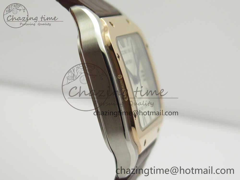 Santos de Cartier 35mm 2018 V6F 1:1 Best Edition White Dial RG Bezel on DeepBrown Leather Strap MIYOTA EasyMatch 10621
