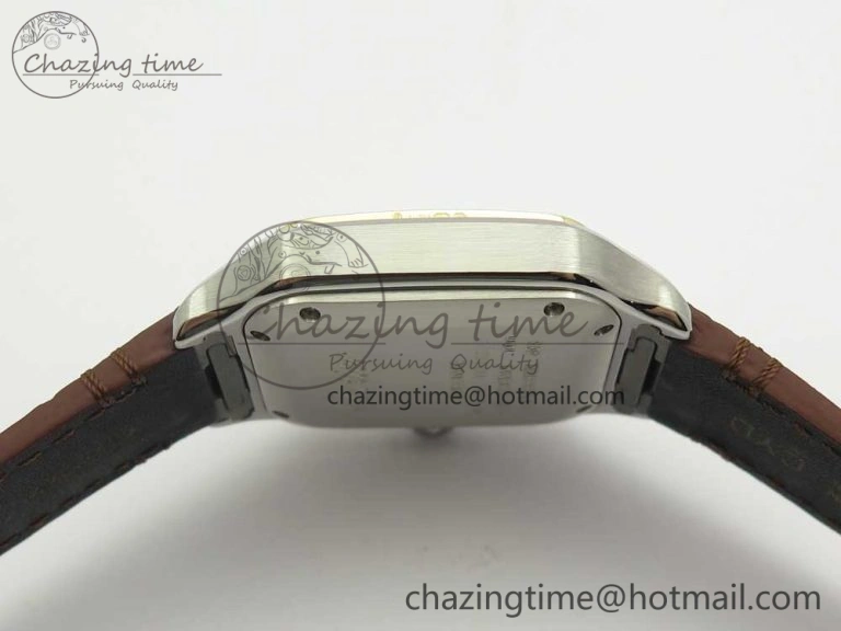 Timeless Santos de Cartier 35mm 2018 V6F 1:1 Best Edition White Dial YG Bezel on DeepBrown Leather Strap MIYOTA 10620