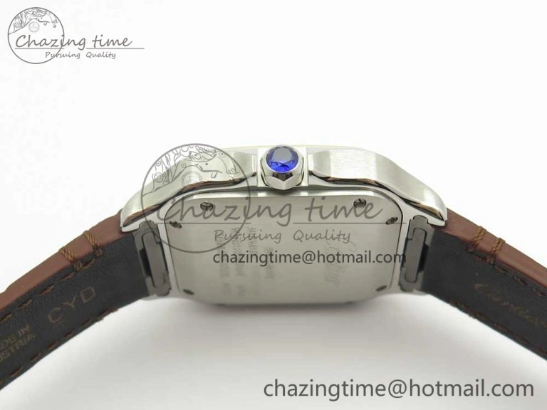 Timeless Santos de Cartier 35mm 2018 V6F 1:1 Best Edition White Dial YG Bezel on DeepBrown Leather Strap MIYOTA 10620