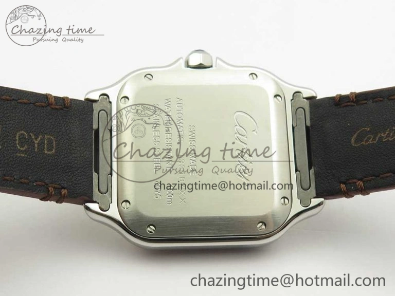 Timeless Santos de Cartier 35mm 2018 V6F 1:1 Best Edition White Dial YG Bezel on DeepBrown Leather Strap MIYOTA 10620