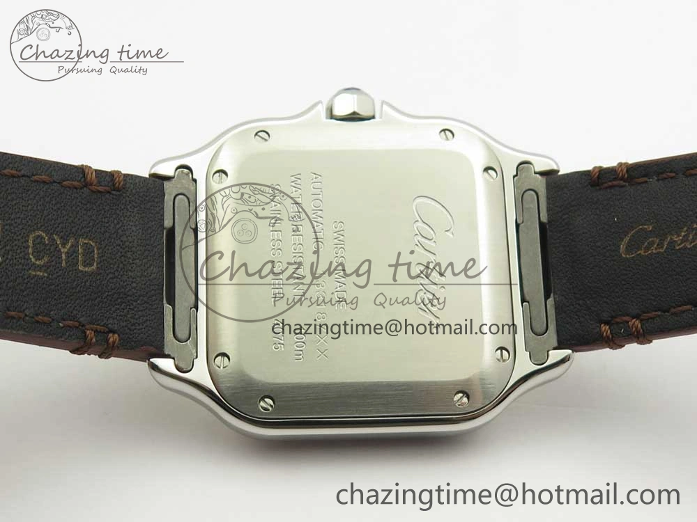 Timeless Santos de Cartier 35mm 2018 V6F 1:1 Best Edition White Dial YG Bezel on DeepBrown Leather Strap MIYOTA 10620