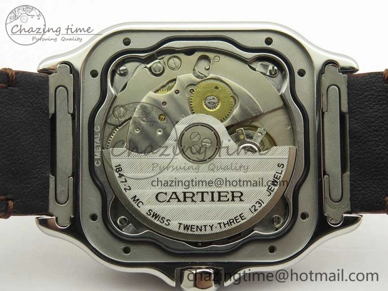Timeless Santos de Cartier 35mm 2018 V6F 1:1 Best Edition White Dial YG Bezel on DeepBrown Leather Strap MIYOTA 10620