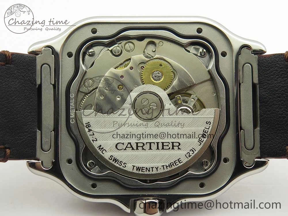 Timeless Santos de Cartier 35mm 2018 V6F 1:1 Best Edition White Dial YG Bezel on DeepBrown Leather Strap MIYOTA 10620