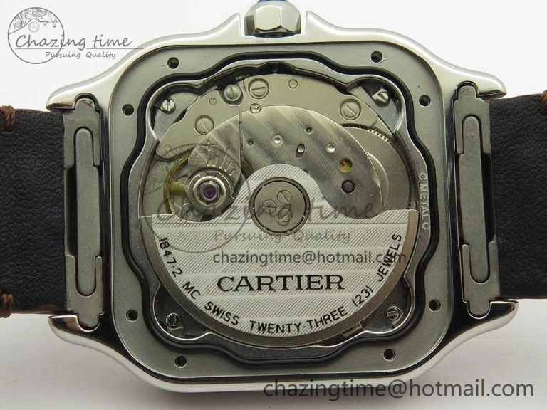 Timeless Santos de Cartier 35mm 2018 V6F 1:1 Best Edition White Dial YG Bezel on DeepBrown Leather Strap MIYOTA 10620