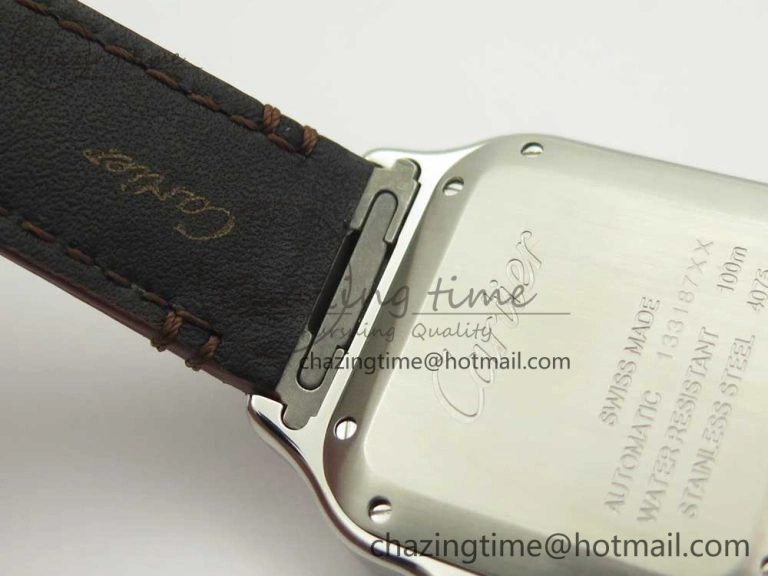 Timeless Santos de Cartier 35mm 2018 V6F 1:1 Best Edition White Dial YG Bezel on DeepBrown Leather Strap MIYOTA 10620