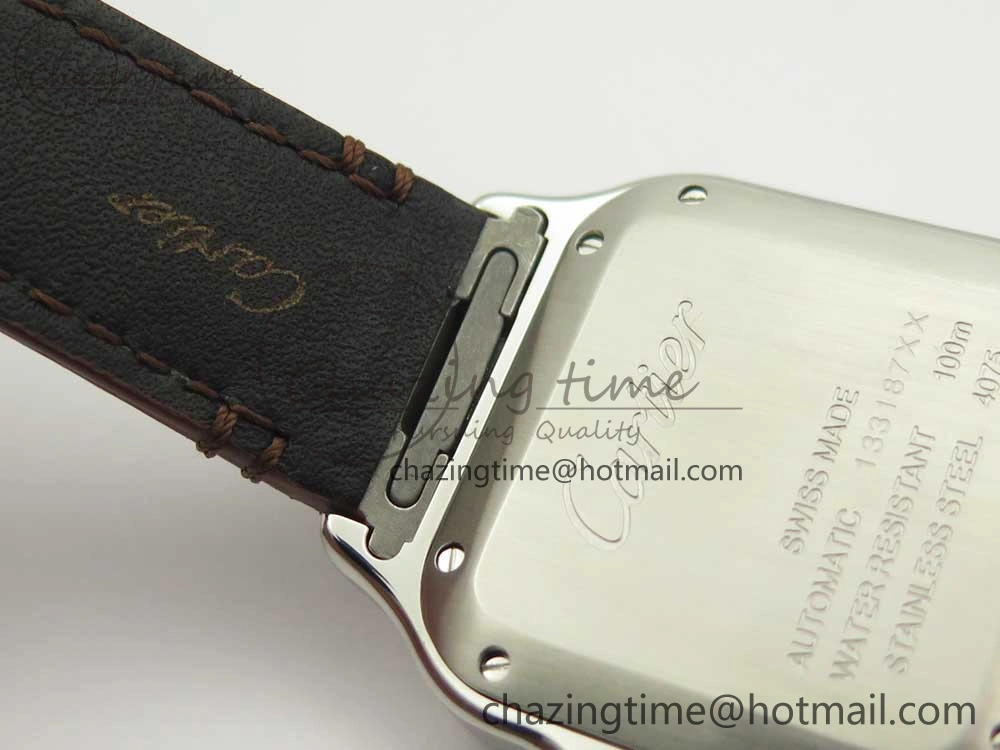 Timeless Santos de Cartier 35mm 2018 V6F 1:1 Best Edition White Dial YG Bezel on DeepBrown Leather Strap MIYOTA 10620