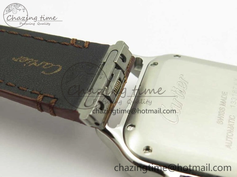 Timeless Santos de Cartier 35mm 2018 V6F 1:1 Best Edition White Dial YG Bezel on DeepBrown Leather Strap MIYOTA 10620