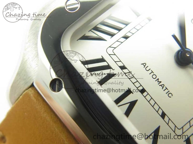 Bold Santos de Cartier 35mm 2018 V6F 1:1 Best Edition White Dial on Brown Leather Strap MIYOTA 6187