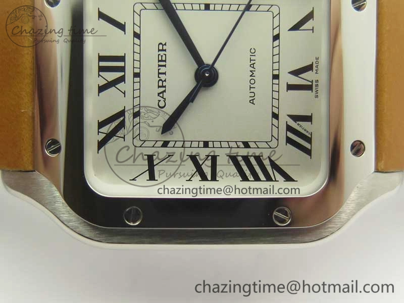 Bold Santos de Cartier 35mm 2018 V6F 1:1 Best Edition White Dial on Brown Leather Strap MIYOTA 6187