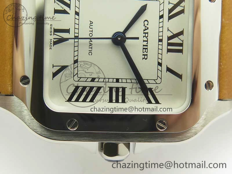 Bold Santos de Cartier 35mm 2018 V6F 1:1 Best Edition White Dial on Brown Leather Strap MIYOTA 6187
