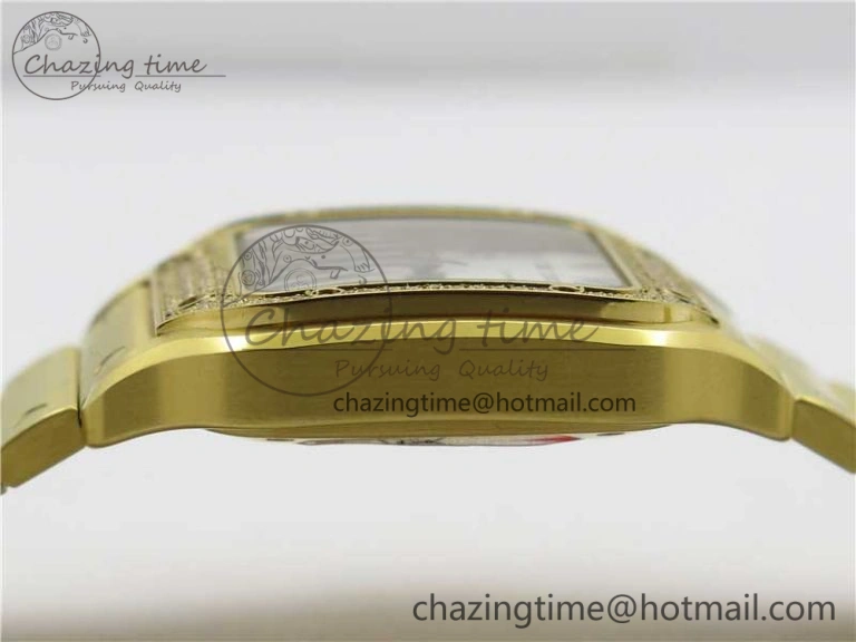 Santos de Cartier 35mm 2018 YG Diamonds Bezel RXW 1:1 Best Edition White Dial on SmartLinks YG Bracelet MIYOTA Efficient 10485